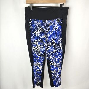 LuLaRoe Rise Women's Black White and Blue Capri Leggings Size XL
